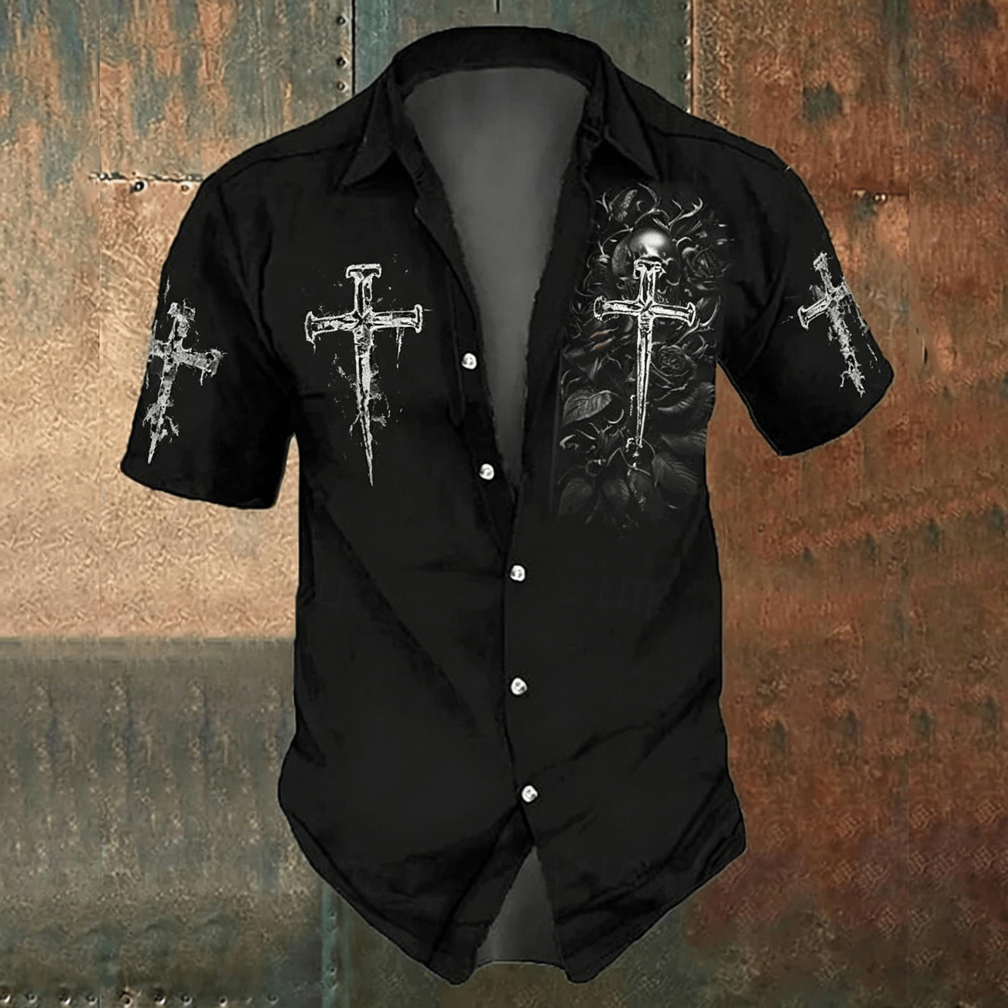 Men's Black Cross Print Casual – обзор и цена Men'S Gothic Formal Wear